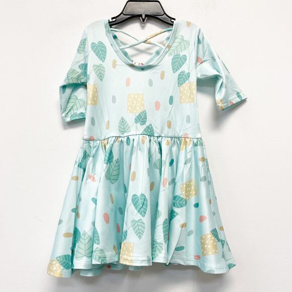 Dot Dot Smile Girls Green Plant Print Ballerina Short Sleeve Dress Size 2T - Picture 4 of 4